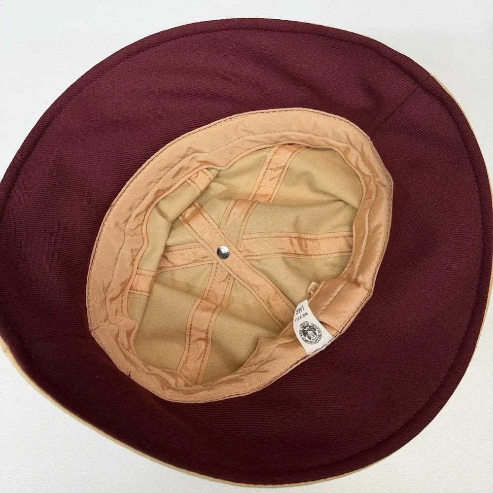 Vintage Etienne Aigner 60s Bucket Hat Union Label USA Tan/Burgundy Sz L Mens USA